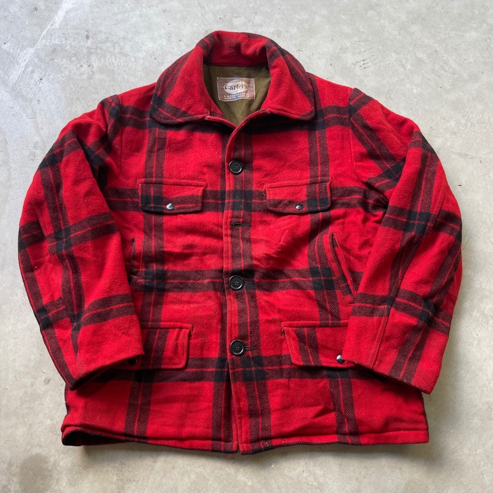 VTG Carters HW Carter & Sons Wool Hunting Jacket Red Buffalo Plaid Game Pouch